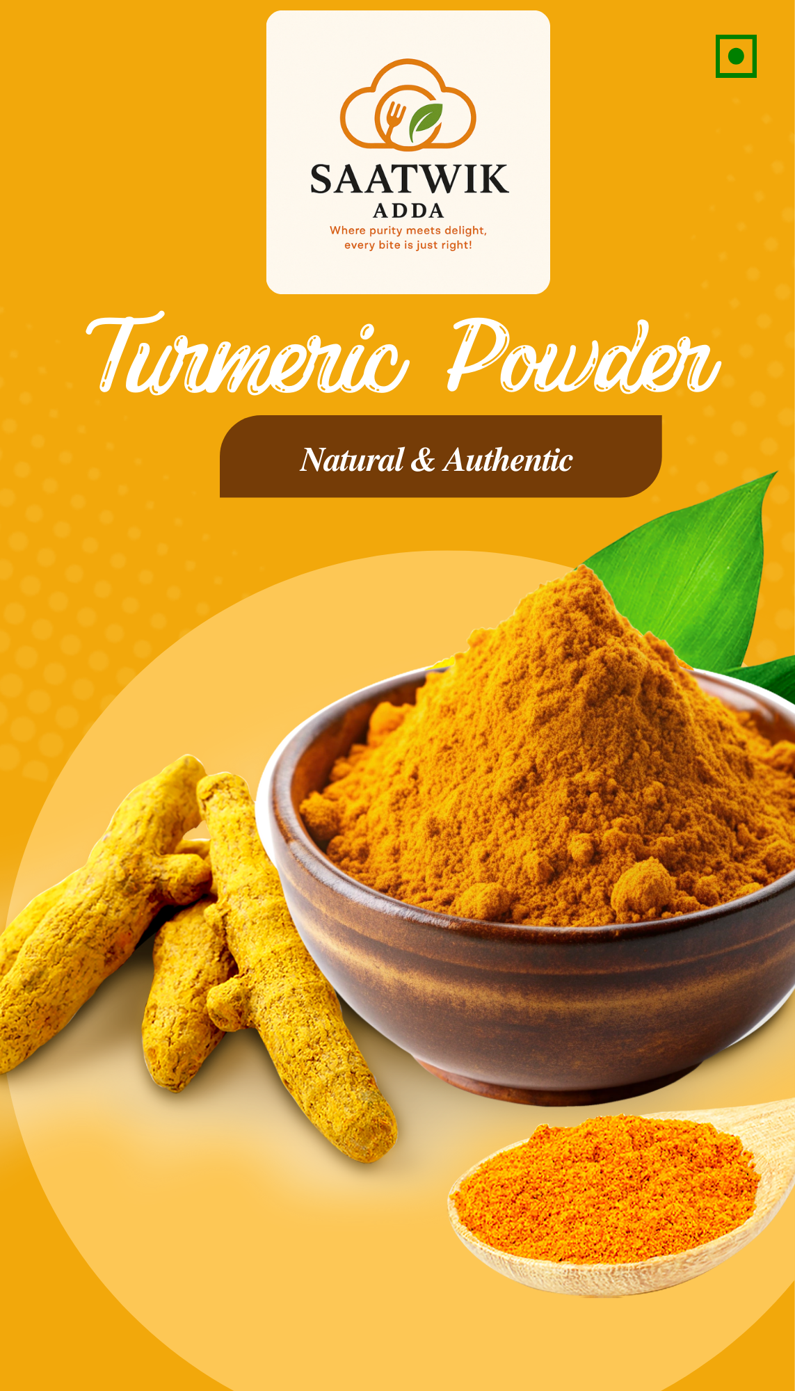 Buy Pure Turmeric Powder Online – Fresh Ground Haldi, High Curcumin – Saatwik Adda