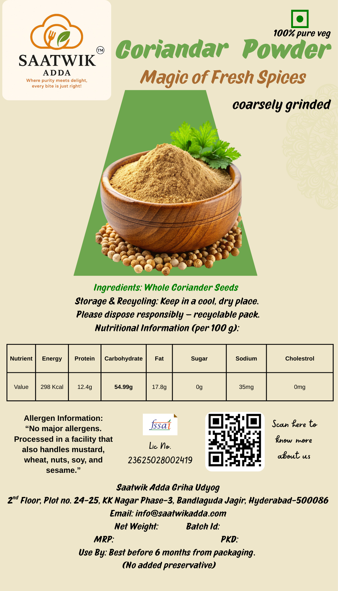 Buy Pure Coriander Powder Online – Premium Dhaniya Powder – Saatwik Adda