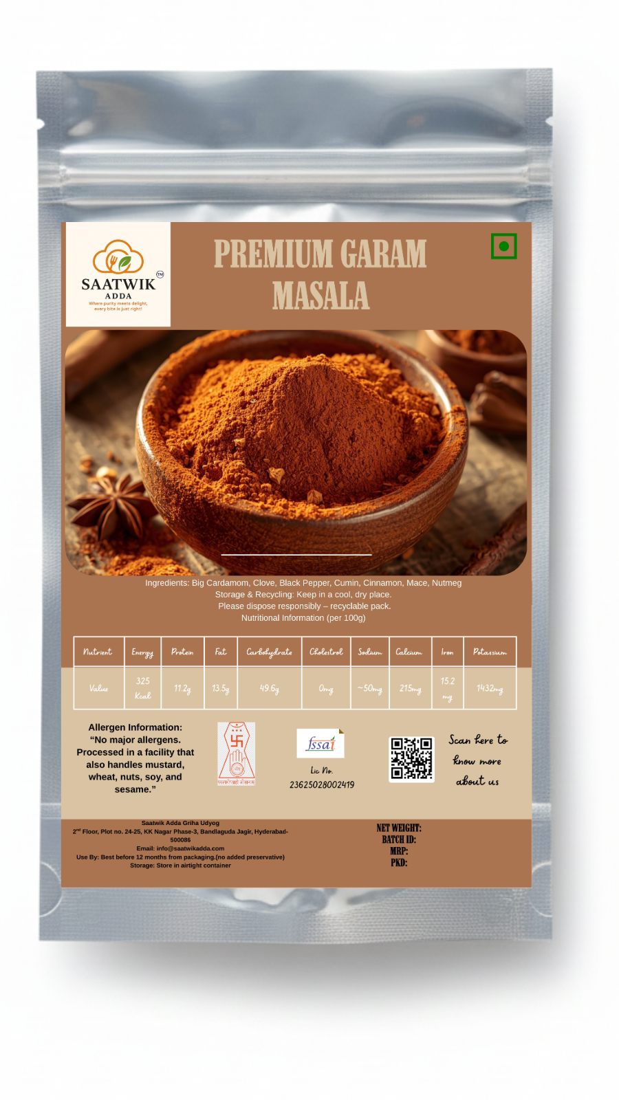 Premium Jain Garam Masala – 7 Rare Whole Spices, No Onion No Garlic | Saatwik Adda