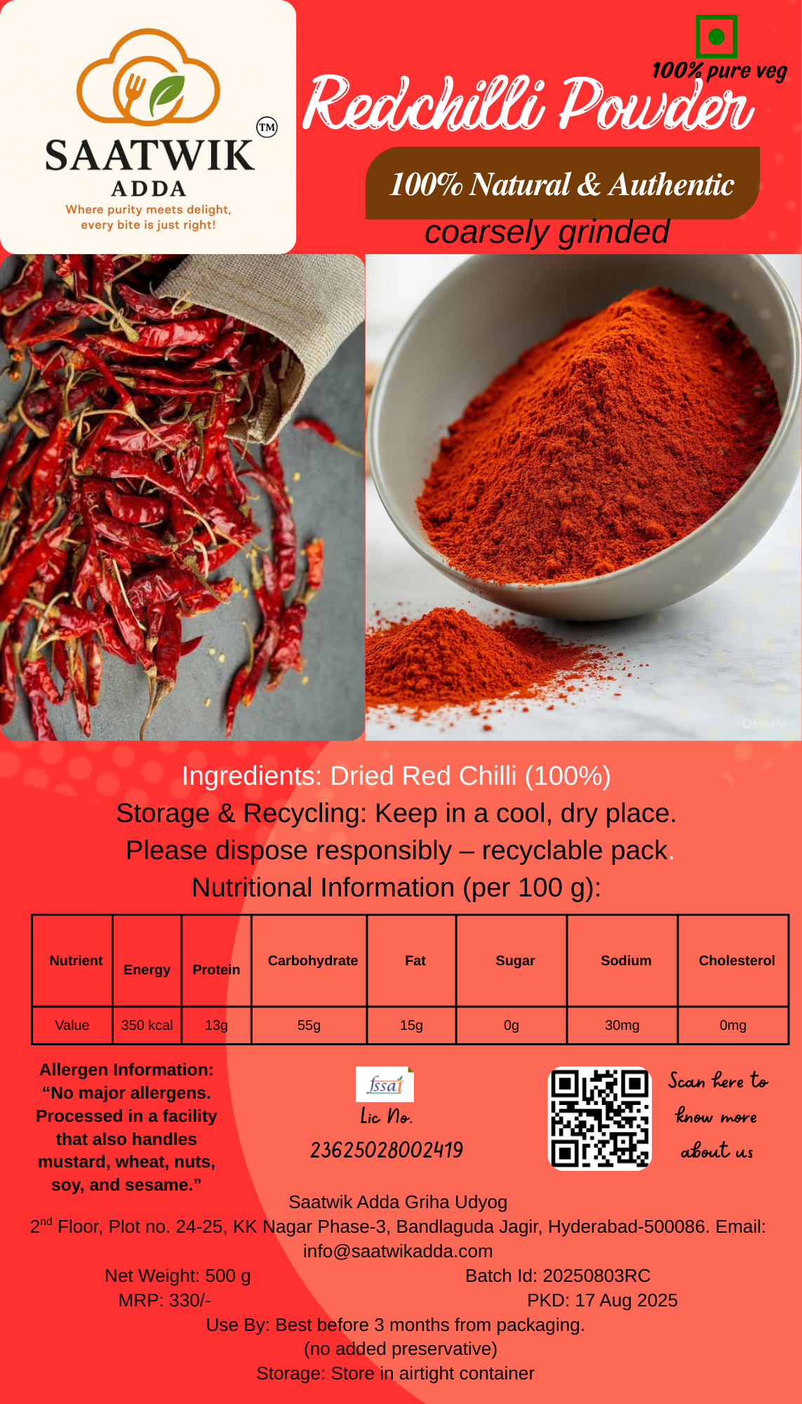 Pure Red Chilli Powder - Fresh Ground Lal Mirch (No Fillers)