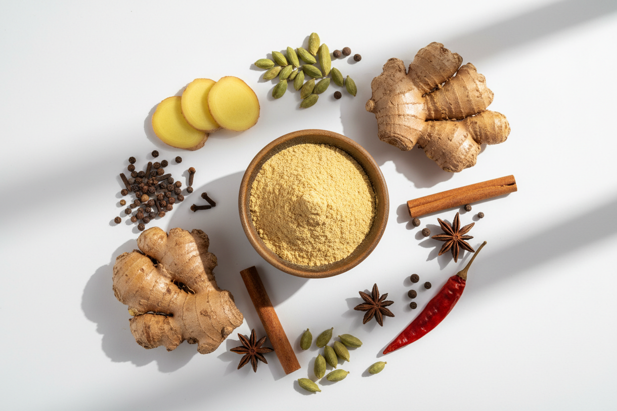 Dry Ginger Powder Flat Lay