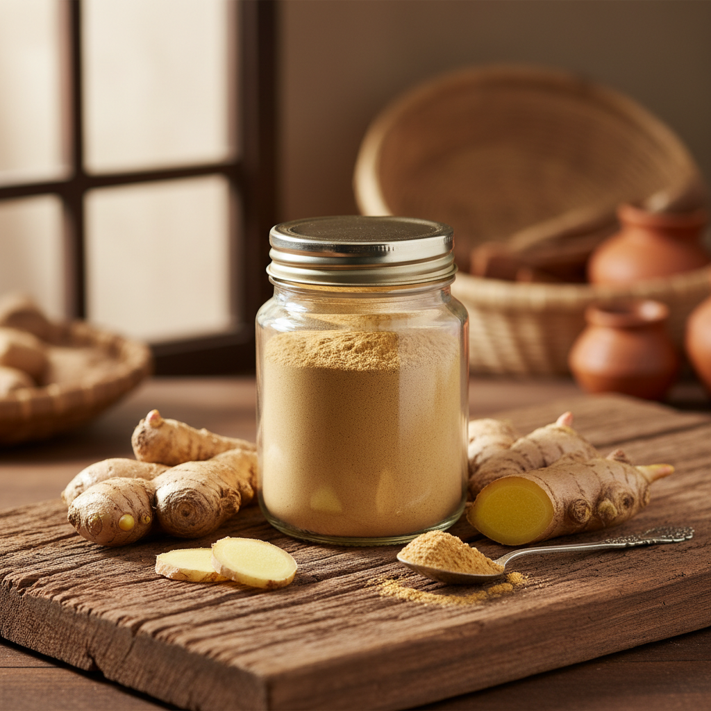 Dry Ginger Powder in Glass Jar