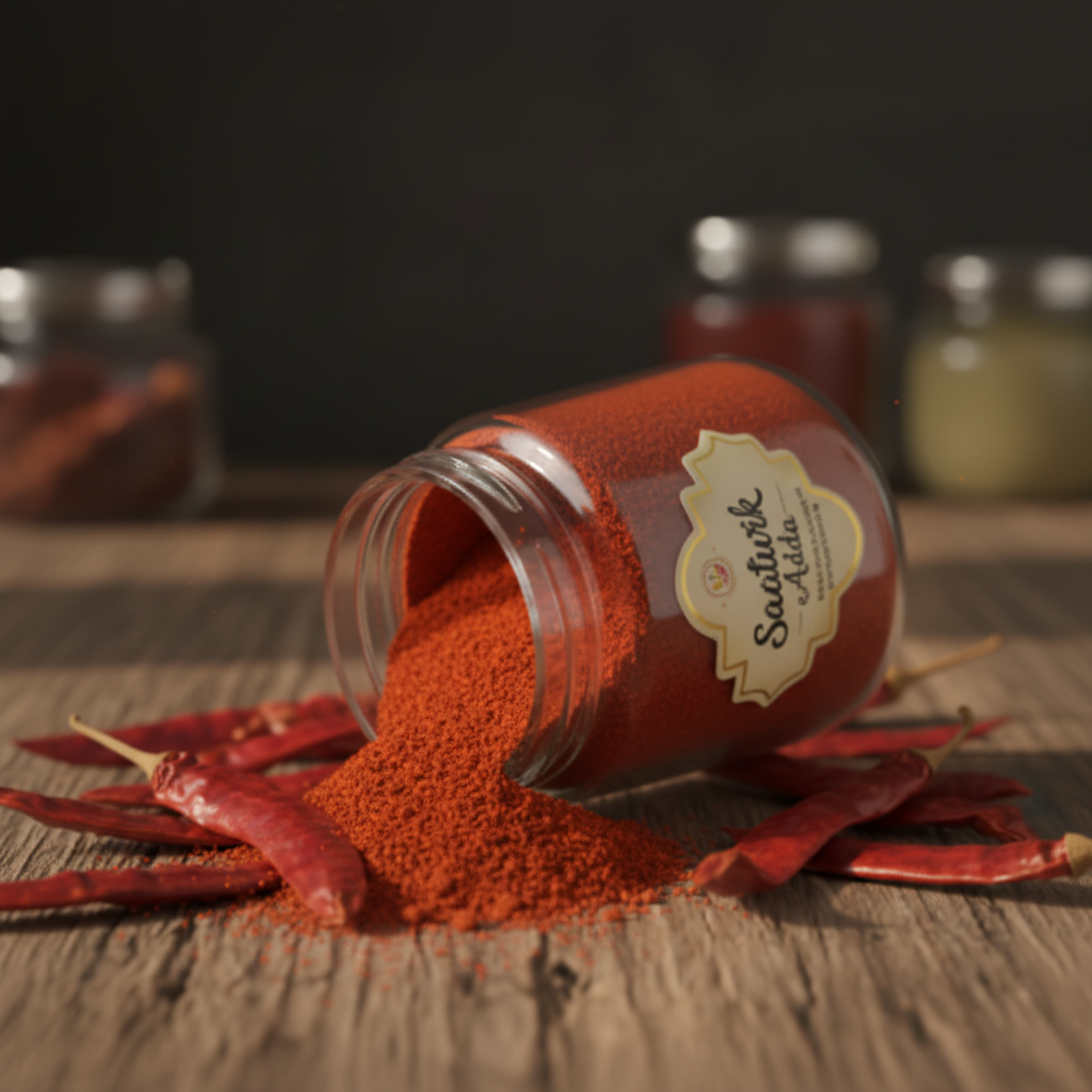 Kashmiri Red Chilli Powder Jar Spill